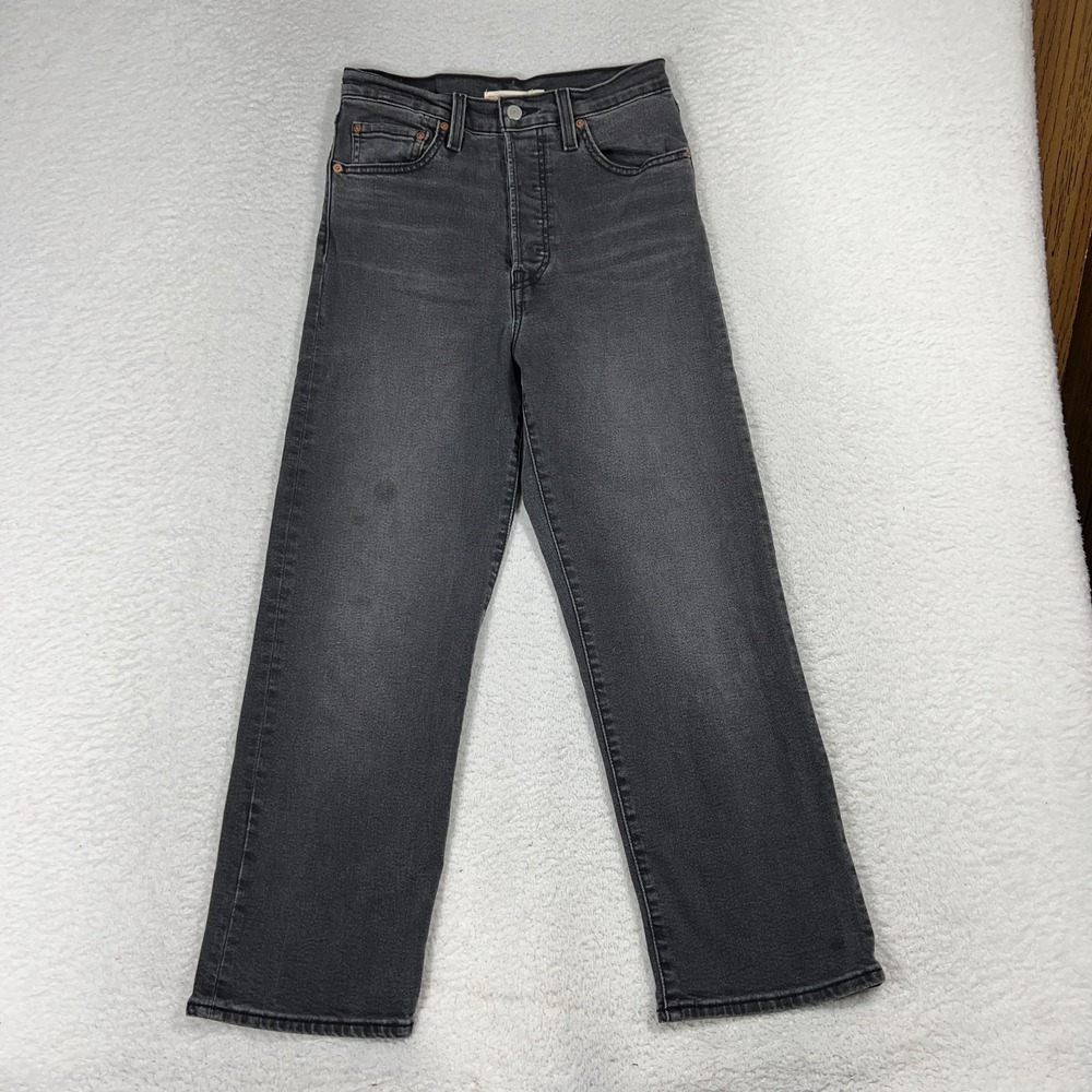 Levis Jeans Womens 27 (27x25) Gray Ribcage Straight Ankle Button Fly Dark Wash